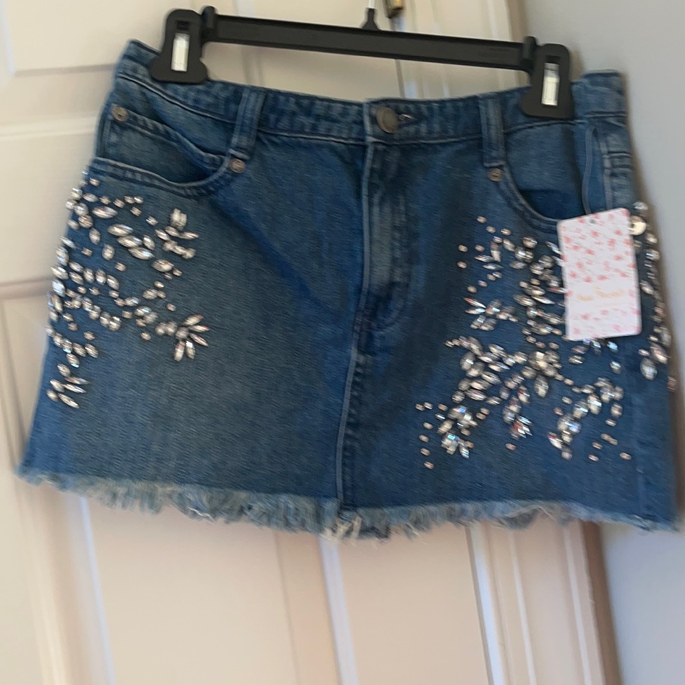 Free People Indigo combo Jean skirt